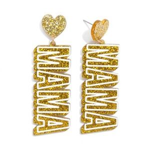 Gold Glitter Acrylic MAMA Drop Earrings With Heart Accents